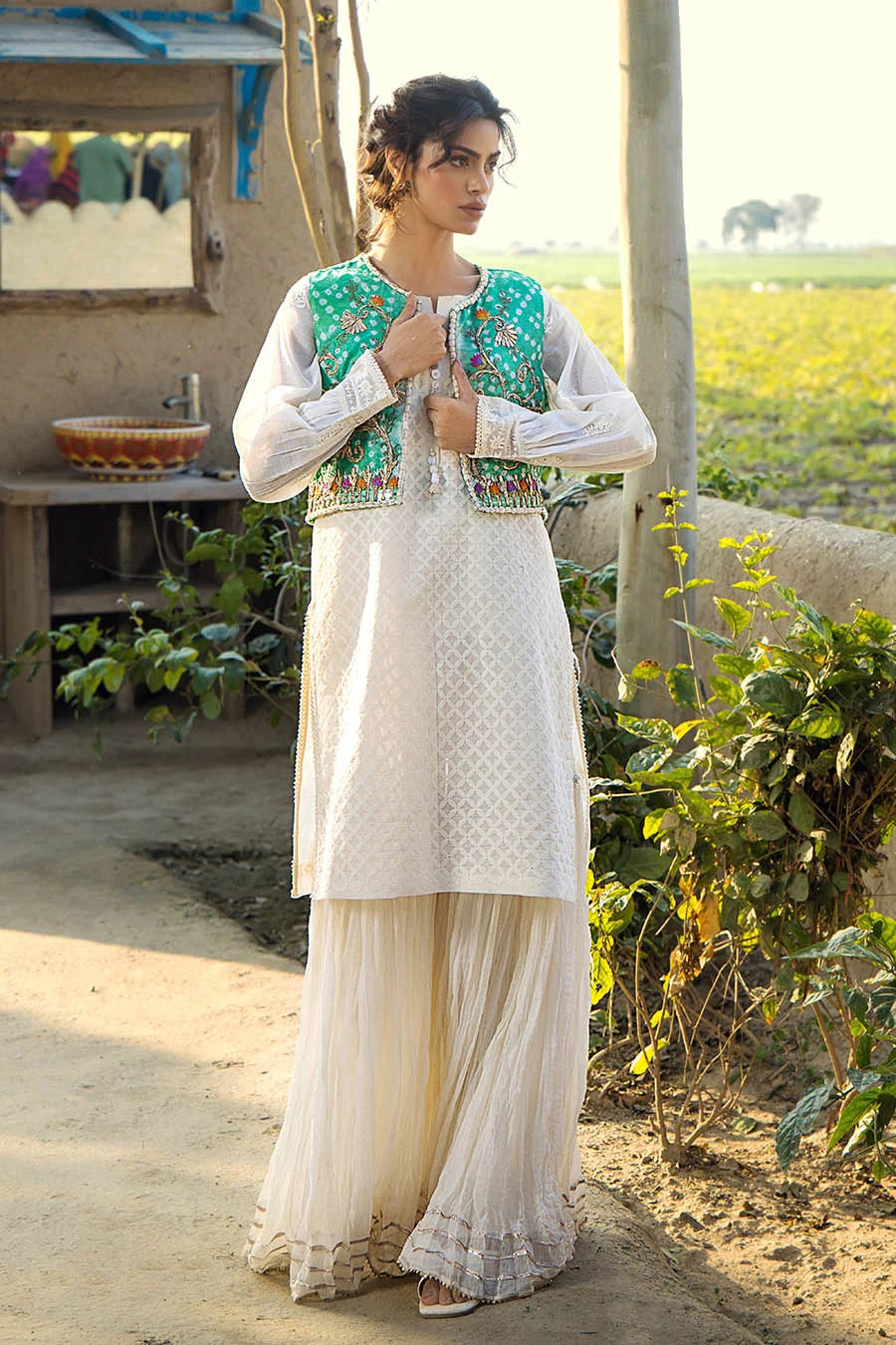 Handmade Jacket Style Suit with Gharara