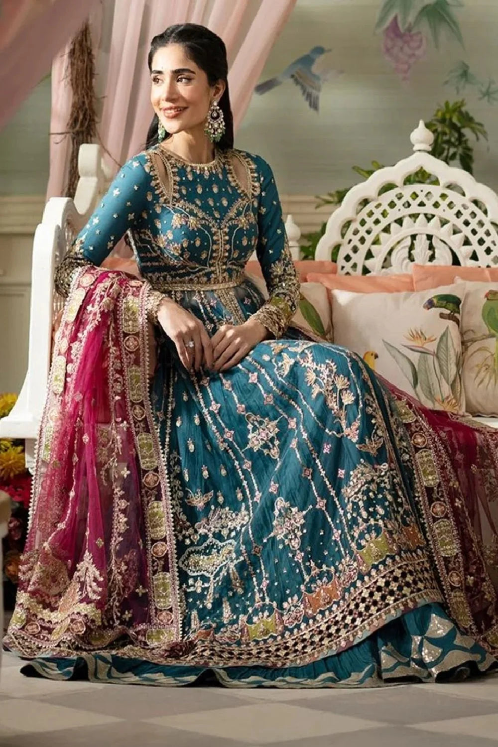 Peacock Green Handmade Lehenga Choli / Anarkali Maxi