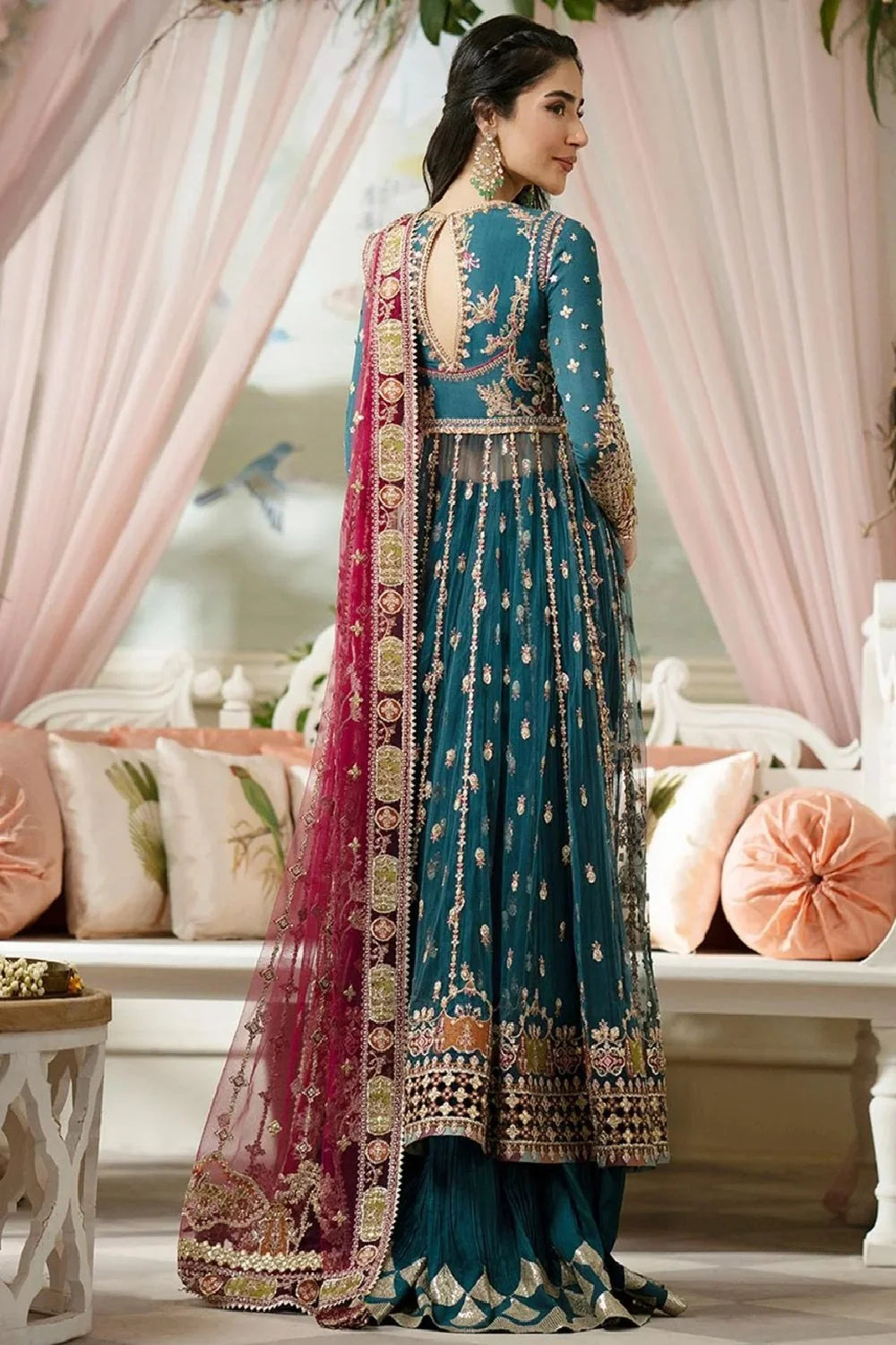 Peacock Green Handmade Lehenga Choli / Anarkali Maxi