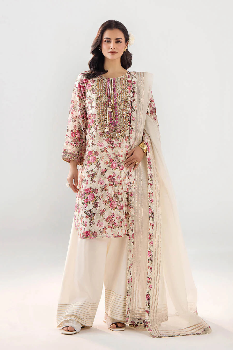 Hand Embroidered Indian Brocade Digital Printed Suit
