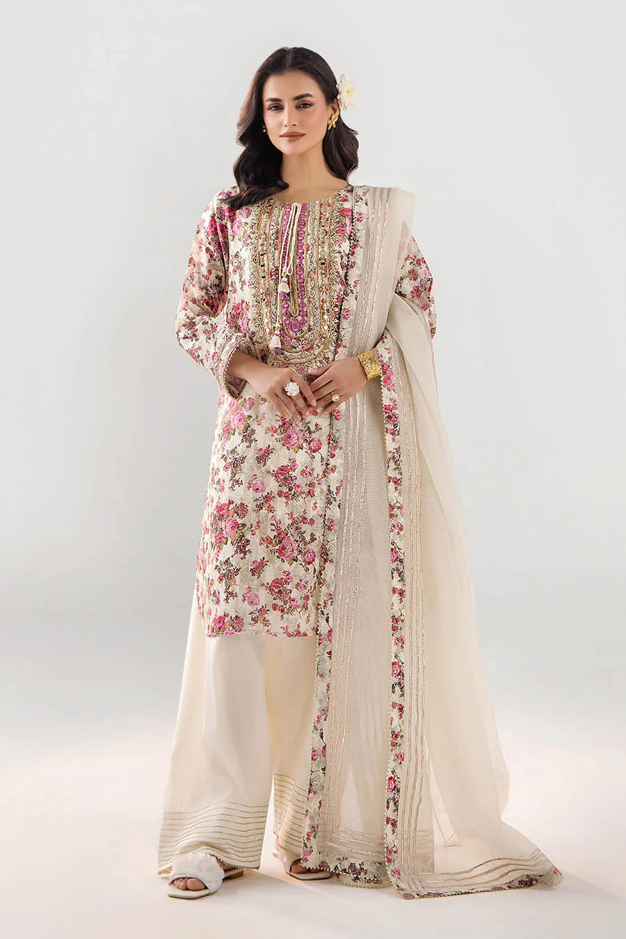 Hand Embroidered Indian Brocade Digital Printed Suit