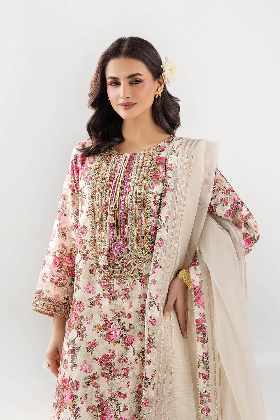 Hand Embroidered Indian Brocade Digital Printed Suit