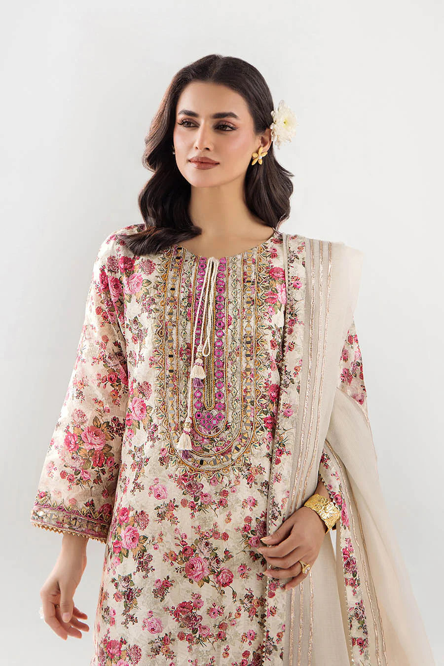 Hand Embroidered Indian Brocade Digital Printed Suit