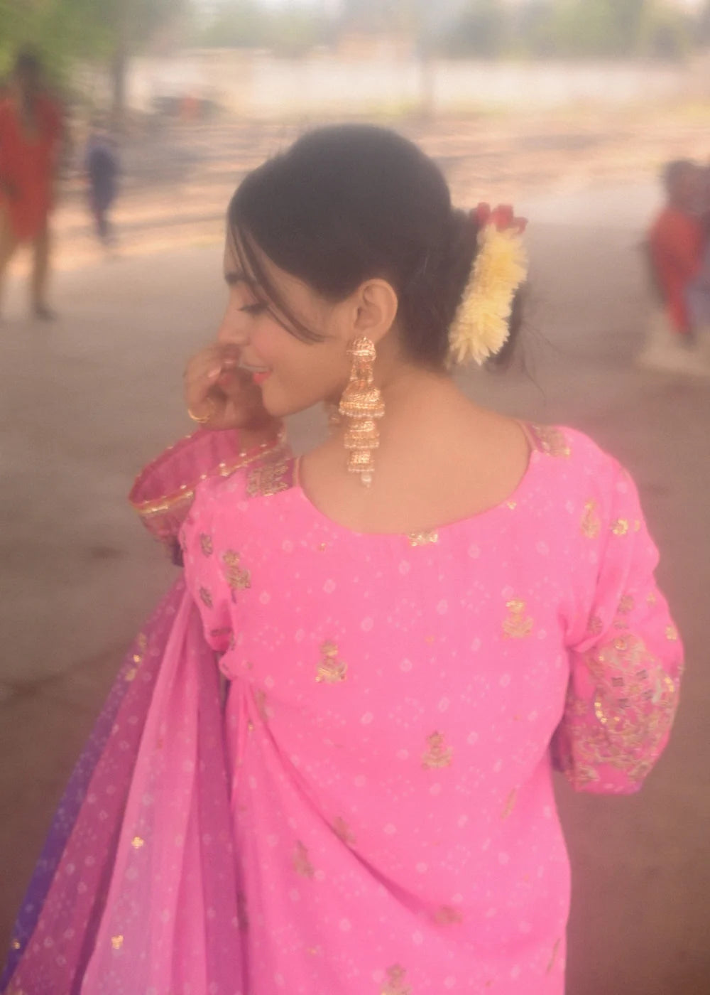 Pink & Purple Chiffon Embellished Suit