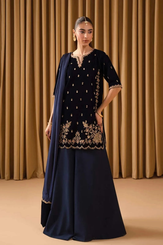 Navy Blue Handmade Pure Velvet Designer Suit
