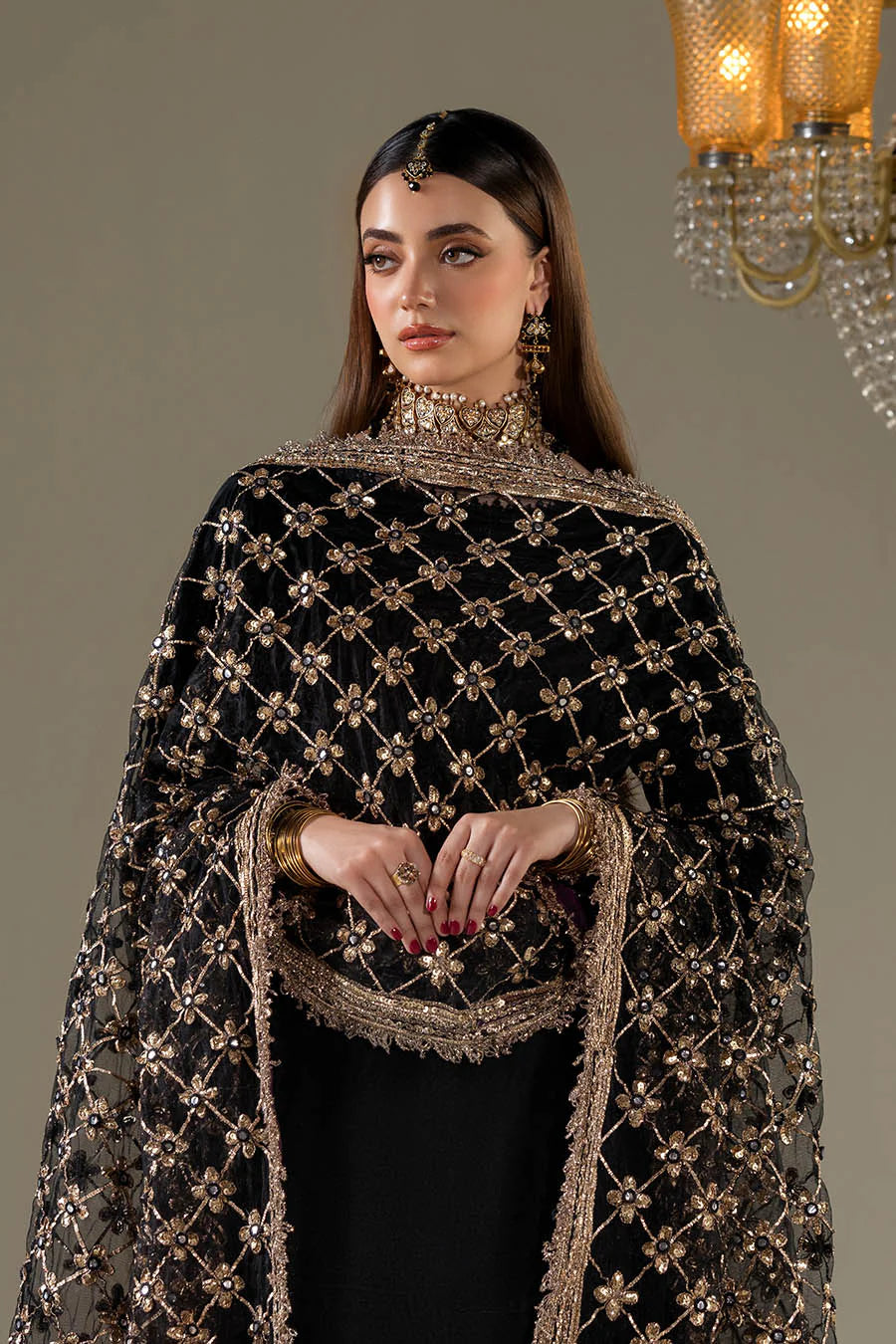 Black Velvet Sharara with Heavy Embroidered Dupatta