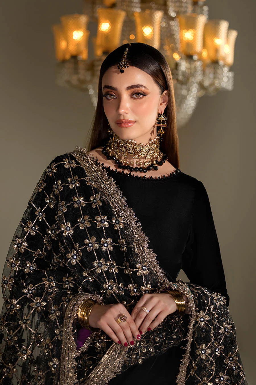 Black Velvet Sharara with Heavy Embroidered Dupatta