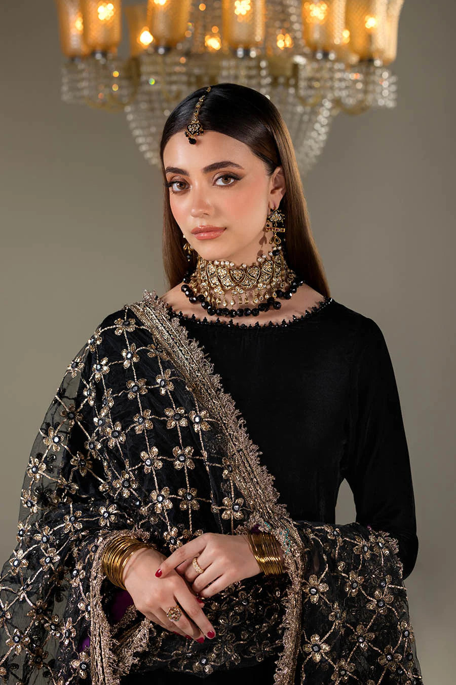 Black Velvet Sharara with Heavy Embroidered Dupatta