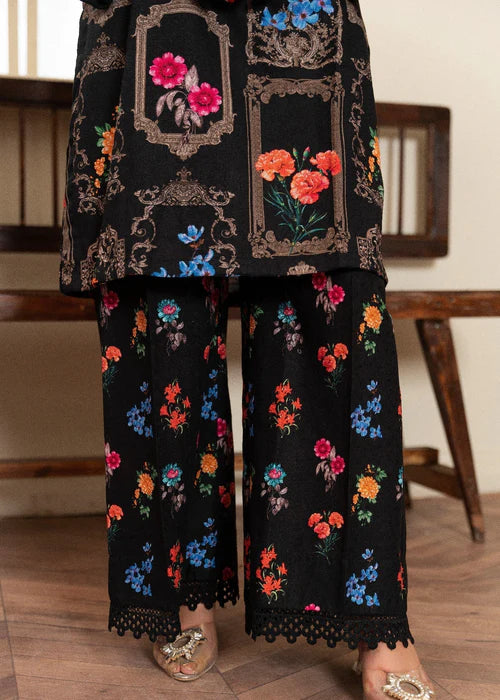 Black Digital Printed Winter Kurta Set with Dupatta