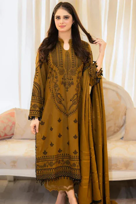 Earthy Yellow Heavy Embroidered Winter Kurta Set with Dupatta