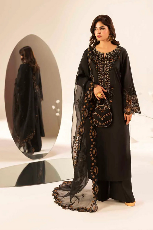 Black Hand Embellished & Embroidered Raw Silk Suit with Potil
