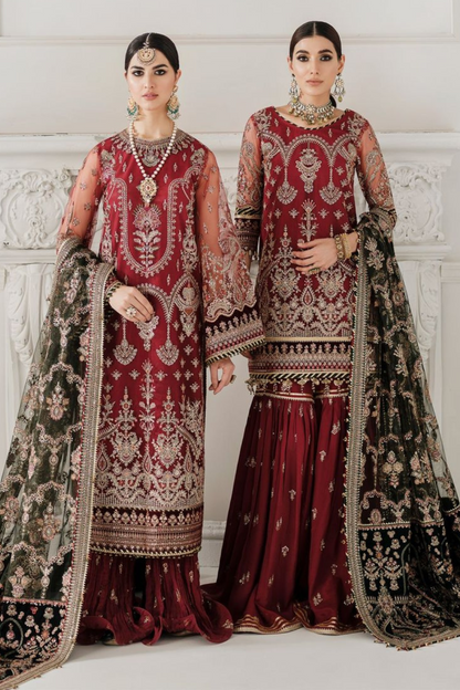 Maroon Heavy Sequins Embroidered Gharara