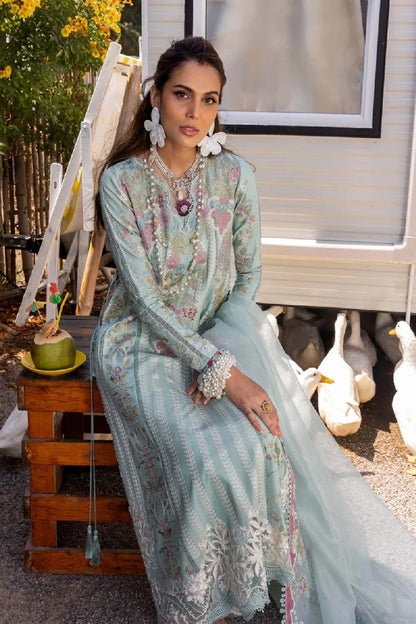 Heavy Embroidered Chikankari Pastel Green Lawn Suit