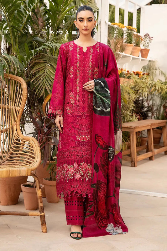 Red Heavy Embroidered Chikankari Lawn Suit