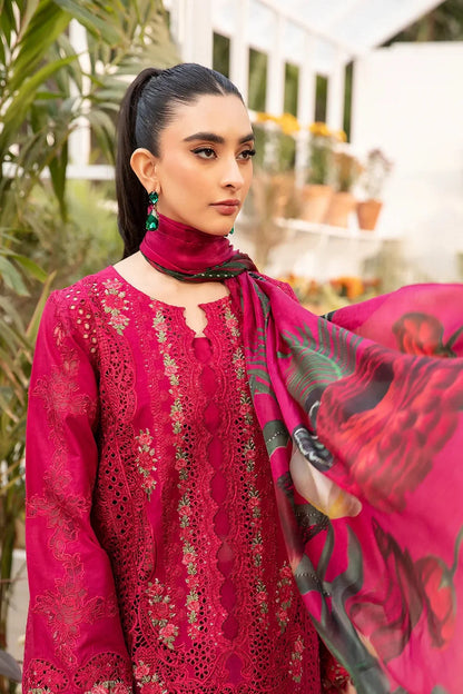 Red Heavy Embroidered Chikankari Lawn Suit