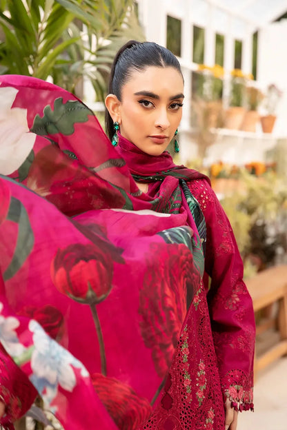 Red Heavy Embroidered Chikankari Lawn Suit