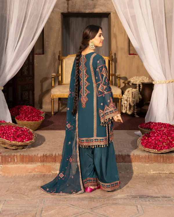 Emerald Georgette Embroidered Farshi Shalwar Suit
