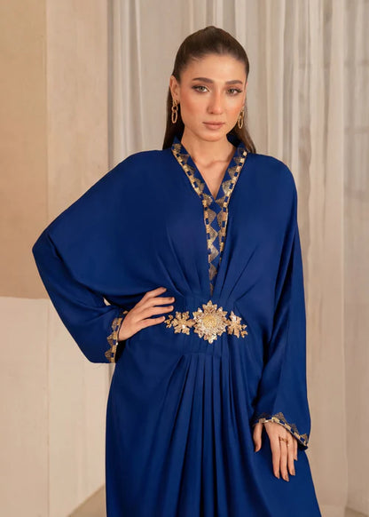 Navy Blue Embroidered Linen Kaftan