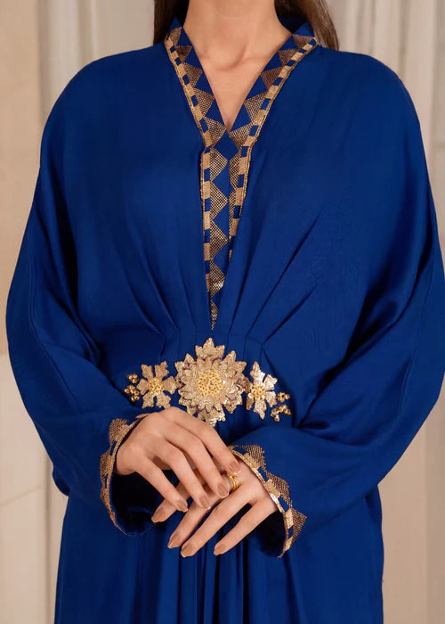 Navy Blue Embroidered Linen Kaftan