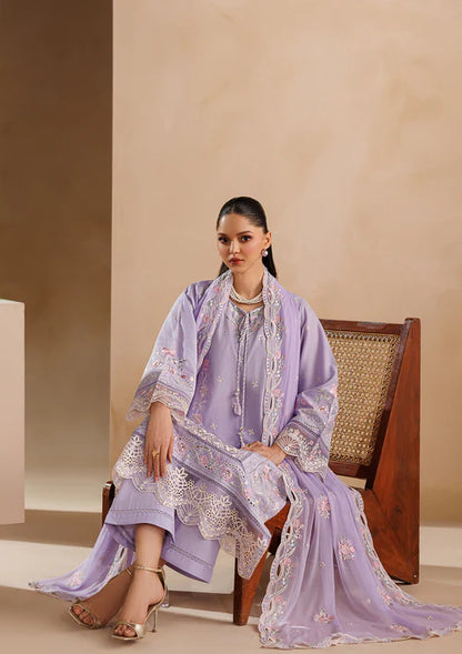 Lilac Embroidered Luxury Lawn Suit with Chiffon Dupatta