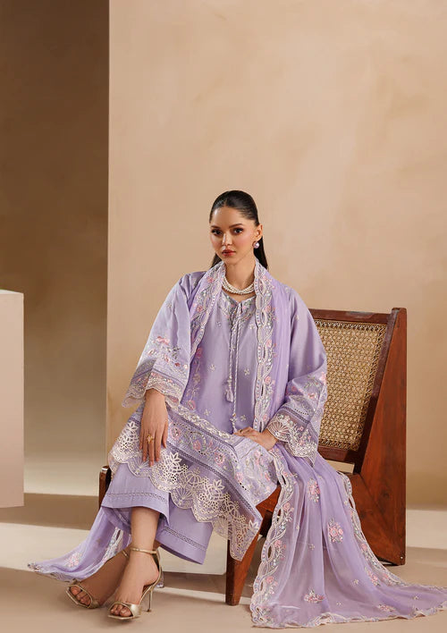 Lilac Embroidered Luxury Lawn Suit with Chiffon Dupatta