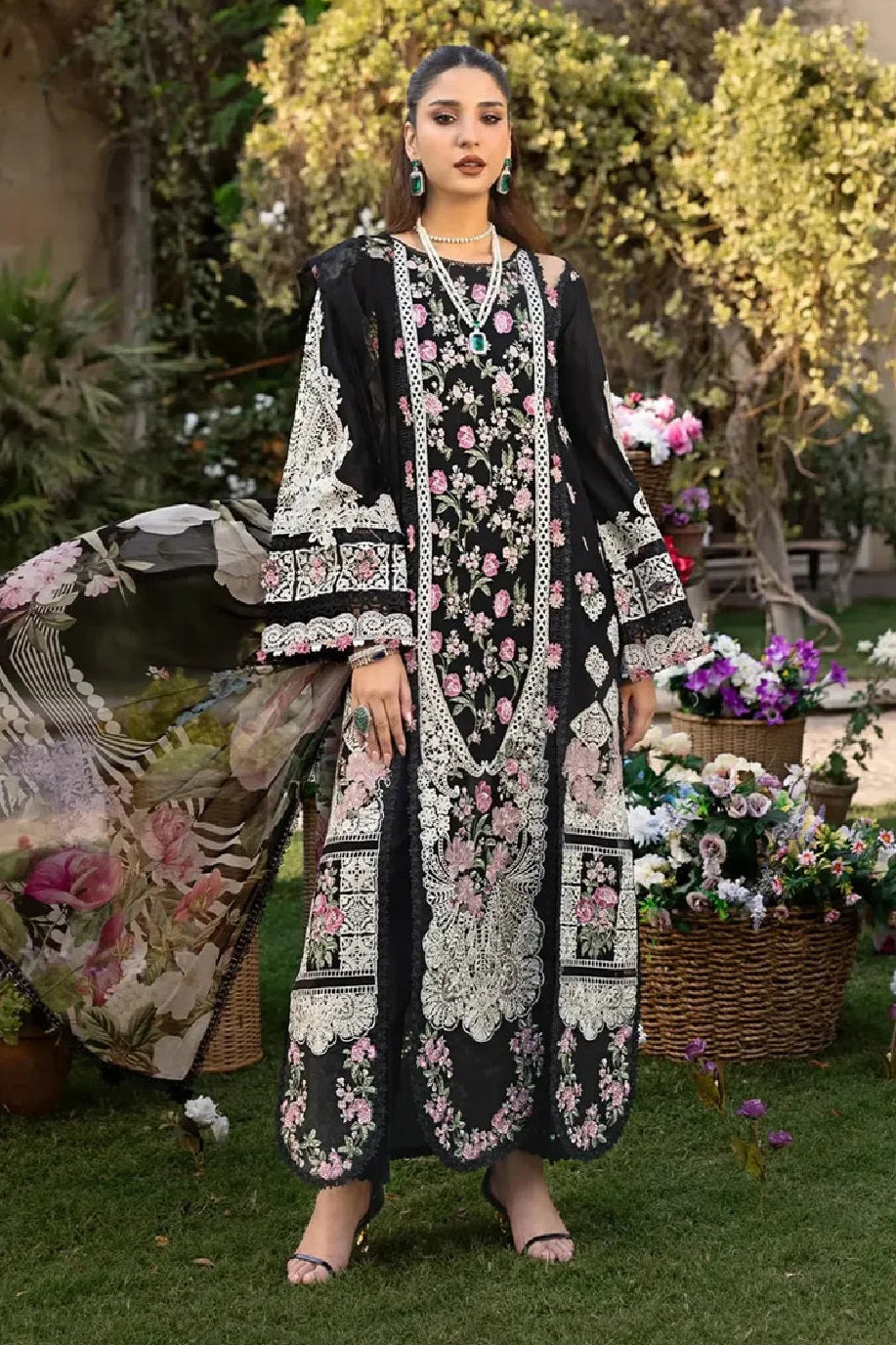 Black Heavy Embroidered Lawn Suit