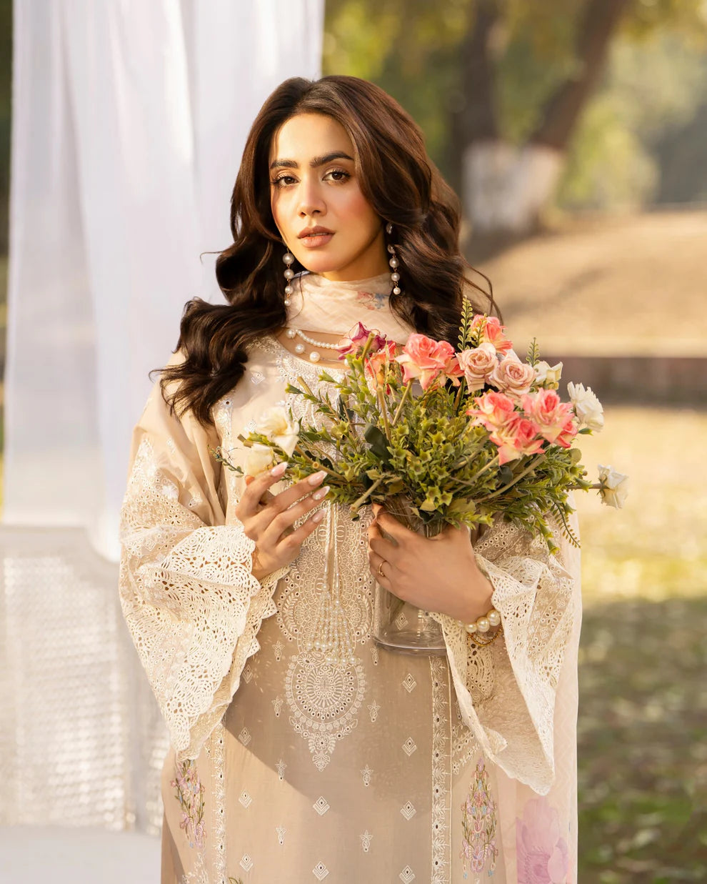 Creamy Beige Cut Work Embroidered Lawn Suit
