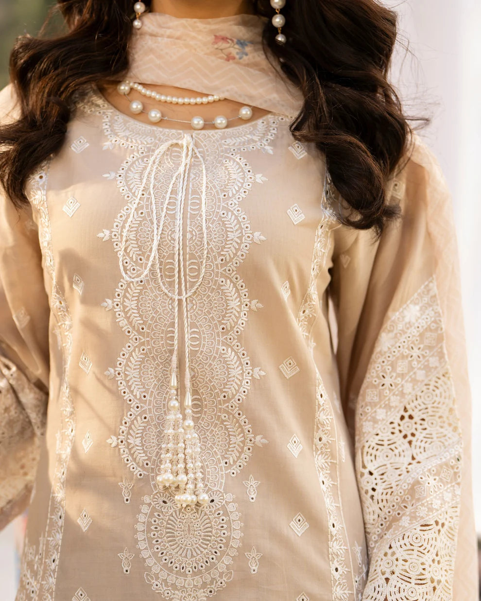 Creamy Beige Cut Work Embroidered Lawn Suit