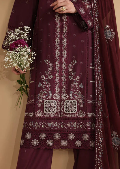 Maroon Embroidered Luxury Lawn Suit with Chiffon Dupatta