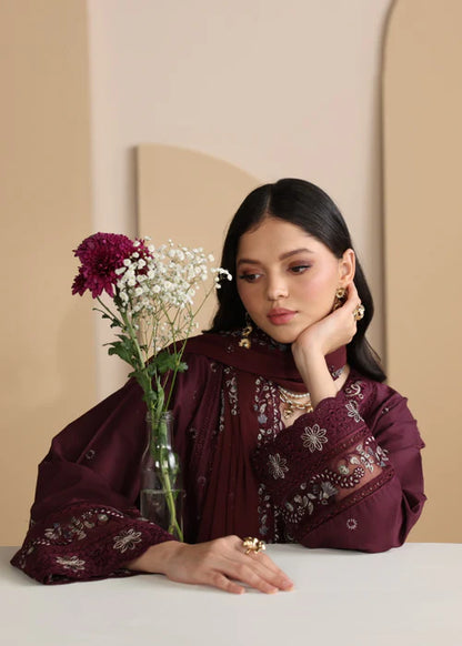 Maroon Embroidered Luxury Lawn Suit with Chiffon Dupatta