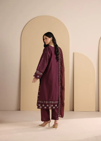 Maroon Embroidered Luxury Lawn Suit with Chiffon Dupatta