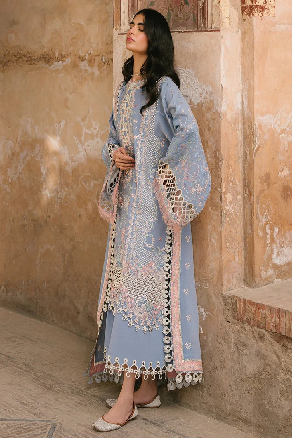 Heavy Embroidered Pastel Blue Lawn Suit