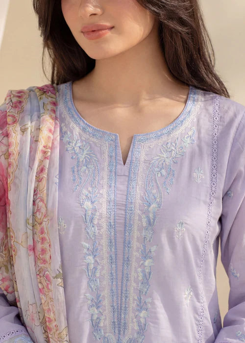 Lavendar Embroidered Lawn Kurta Set with Dupatta