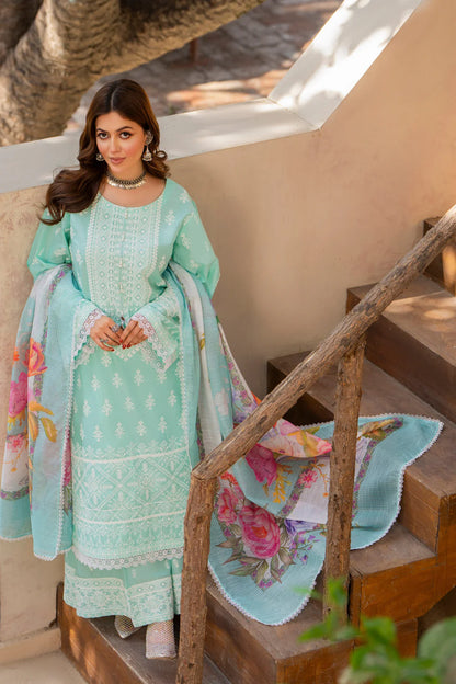 Aqua Mint Heavy Embroidered Pure Cotton Suit with Matte Thread Work