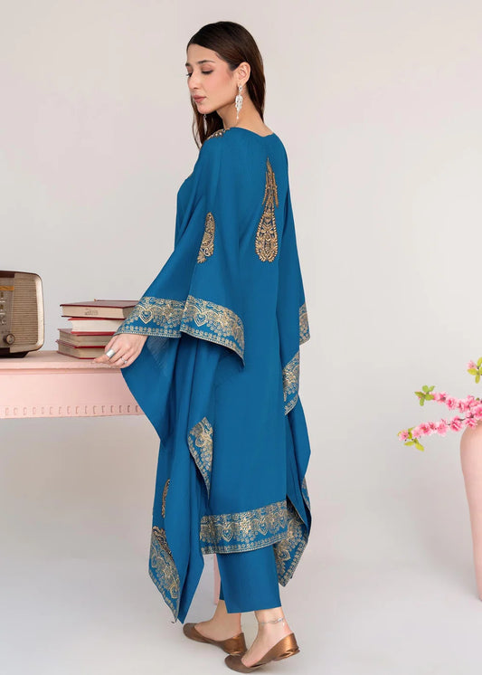 Steel Blue Embroidered Lawn Kaftan