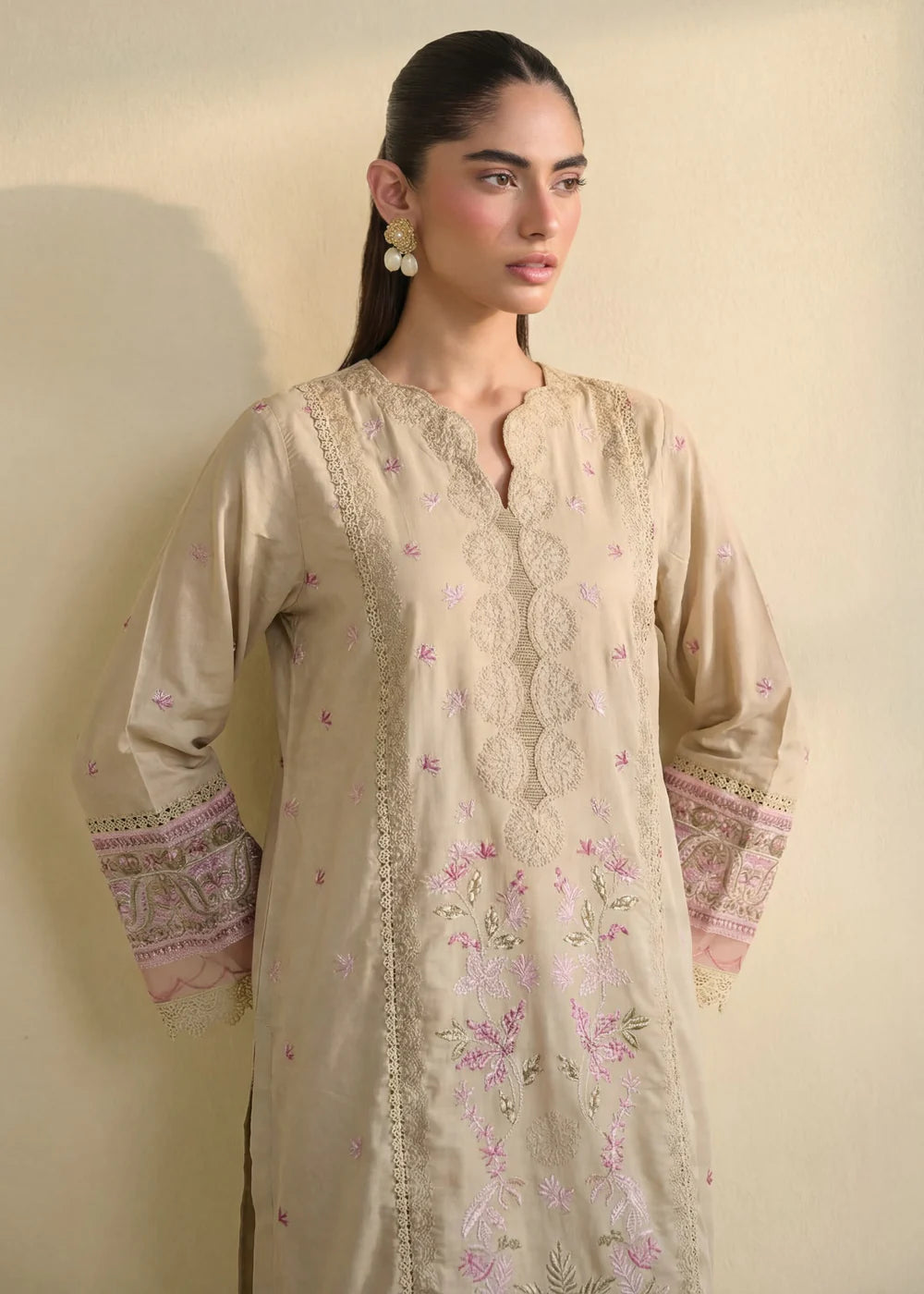 Beige Lawn Embroidered Suit
