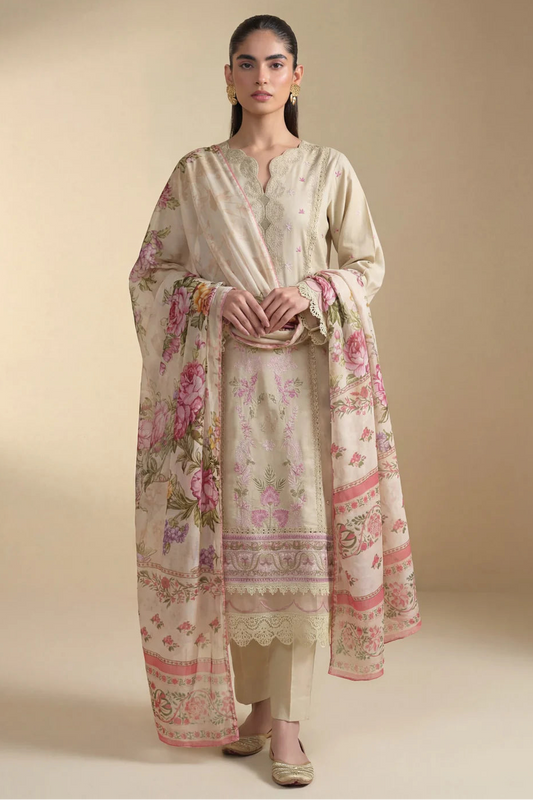 Beige Lawn Embroidered Suit