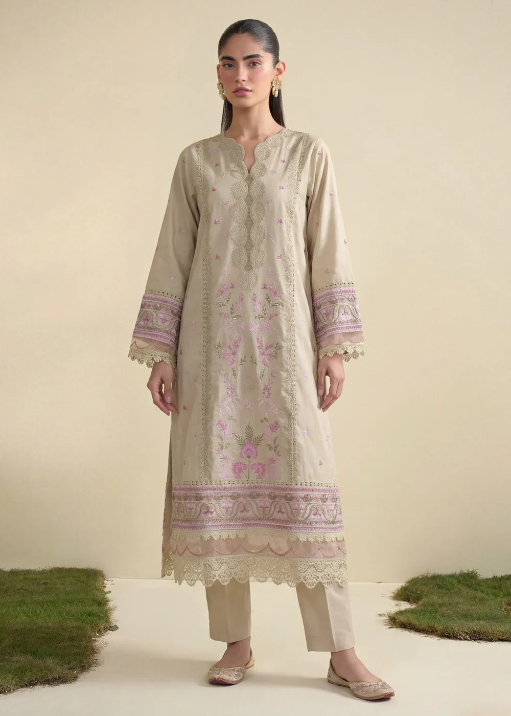 Beige Lawn Embroidered Suit