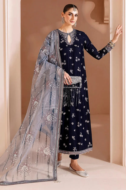 Navy Blue Pure Micro Velvet Sequins Embroidered Suit