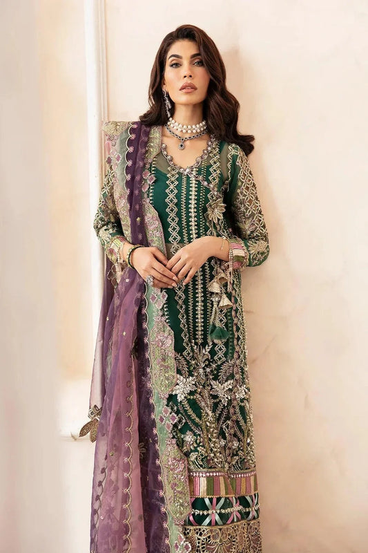 Bottle Green Handmade Pure Organza Suit