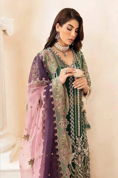 Bottle Green Handmade Pure Organza Suit