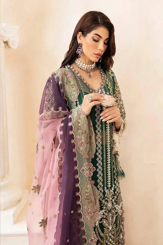 Bottle Green Handmade Pure Organza Suit