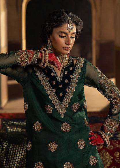 Emerald Green Embellished Organza Flared Gharara