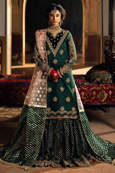 Emerald Green Embellished Organza Flared Gharara