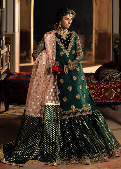 Emerald Green Embellished Organza Flared Gharara