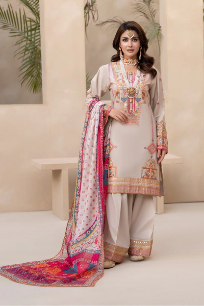 Oatmeal Pure Cotton Farshi Shalwar Suit with Tilla & Sequins Work