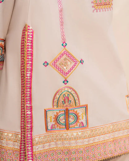 Oatmeal Pure Cotton Farshi Shalwar Suit with Tilla & Sequins Work