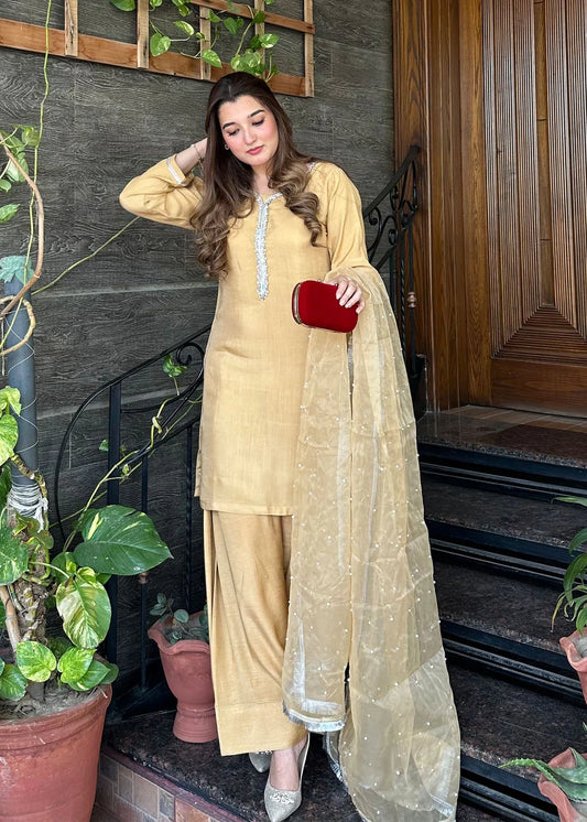 Gold Embellished Farshi Shalwar Suit