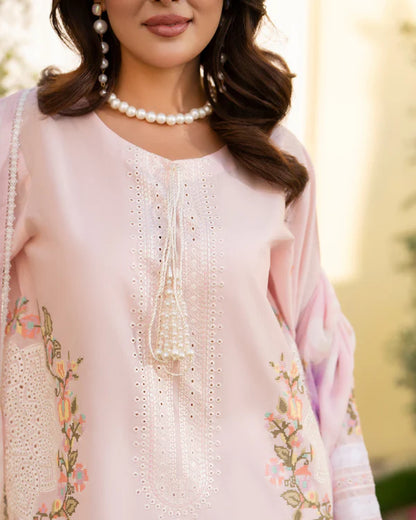 Rose Quartz Pure Cotton Chikankari Farshi Shalwar Suit with Cross Stitch Work
