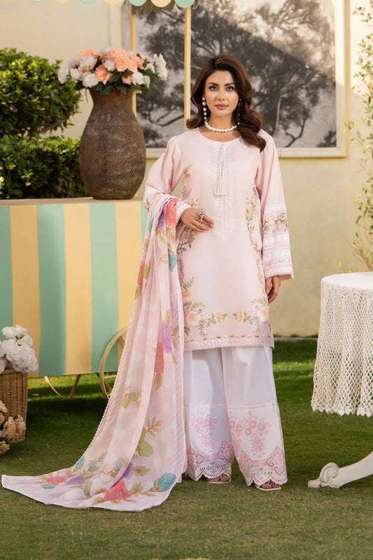 Rose Quartz Pure Cotton Chikankari Farshi Shalwar Suit with Cross Stitch Work